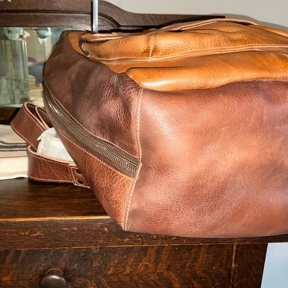 NWOT Bed Stu Leather Kamet Backpack Laptop Bag Tan Teak Rustic MSRP $599